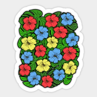 Hibiscus Flowers & Monstera Leaves #2 Sticker